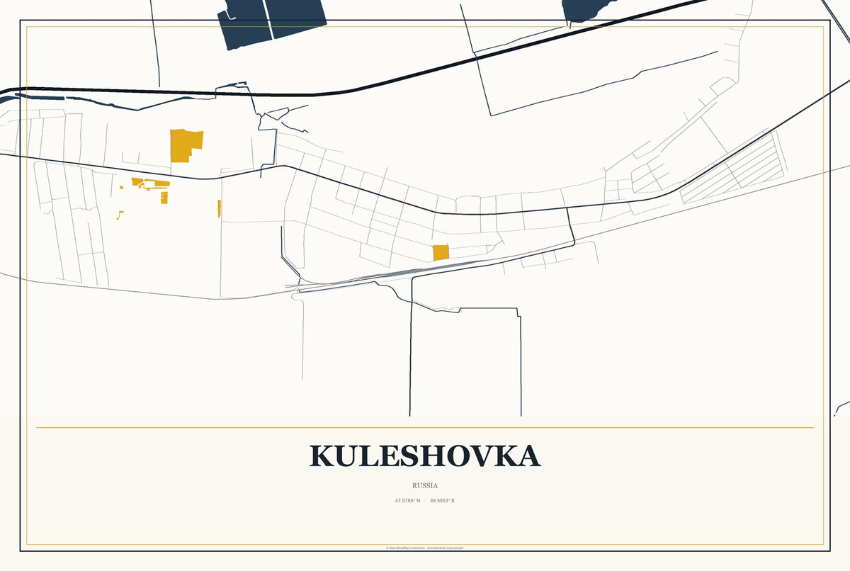 Kuleshovka, Russia City Map Aluminum Sign in Citrine Modern style