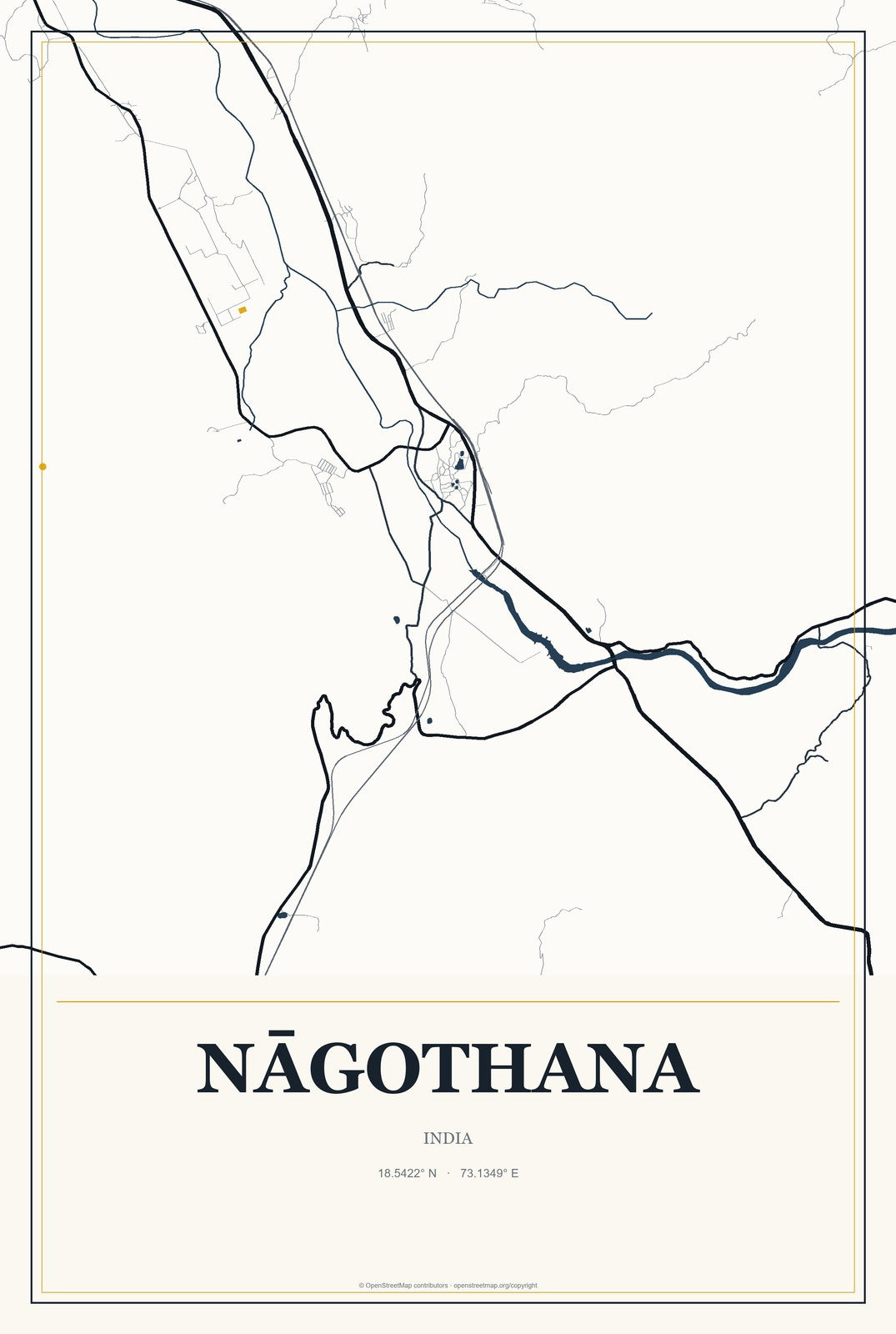 Nāgothana, India City Map Aluminum Sign in Citrine Modern style