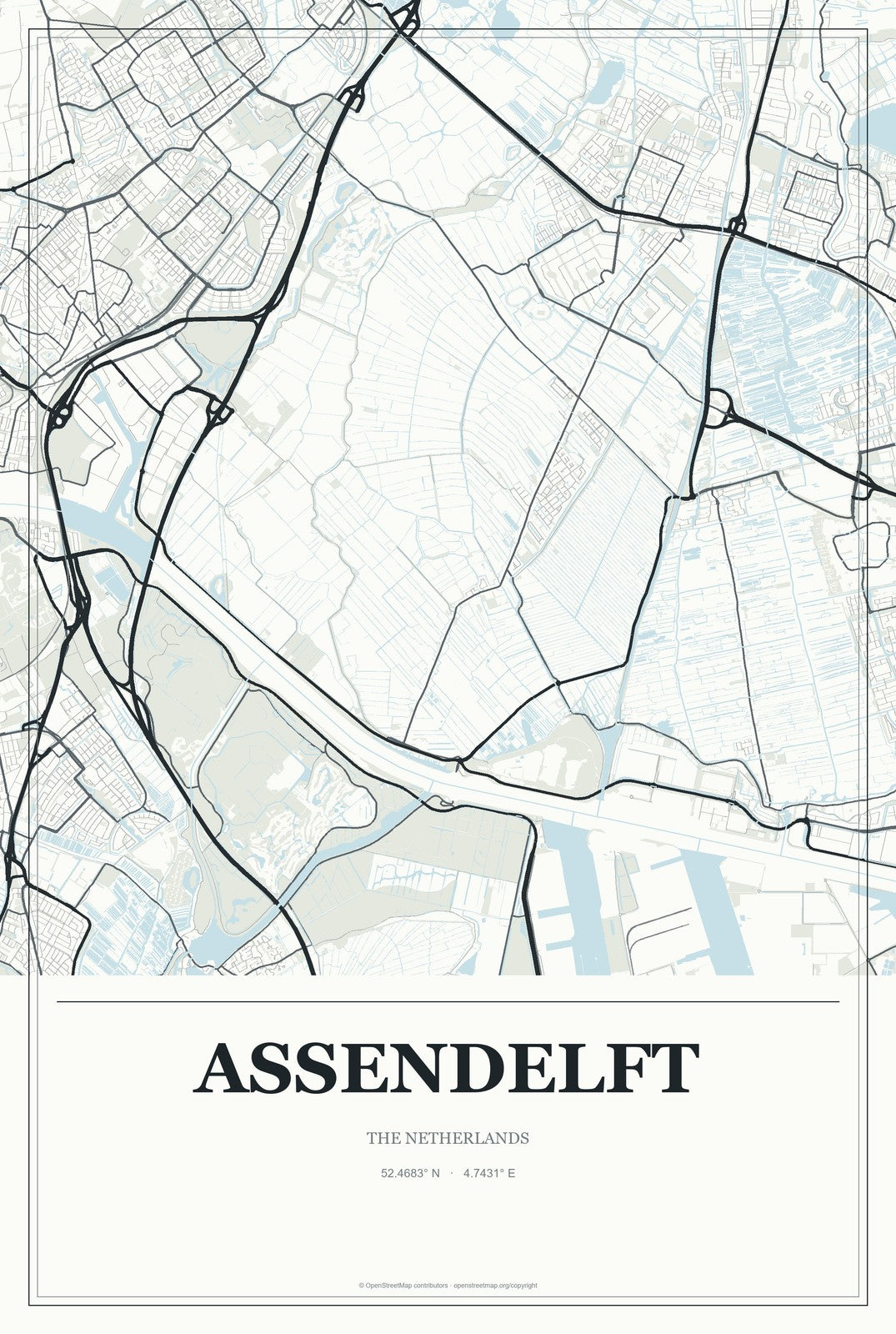 Assendelft, The Netherlands City Map Aluminum Sign in Gallery Air style