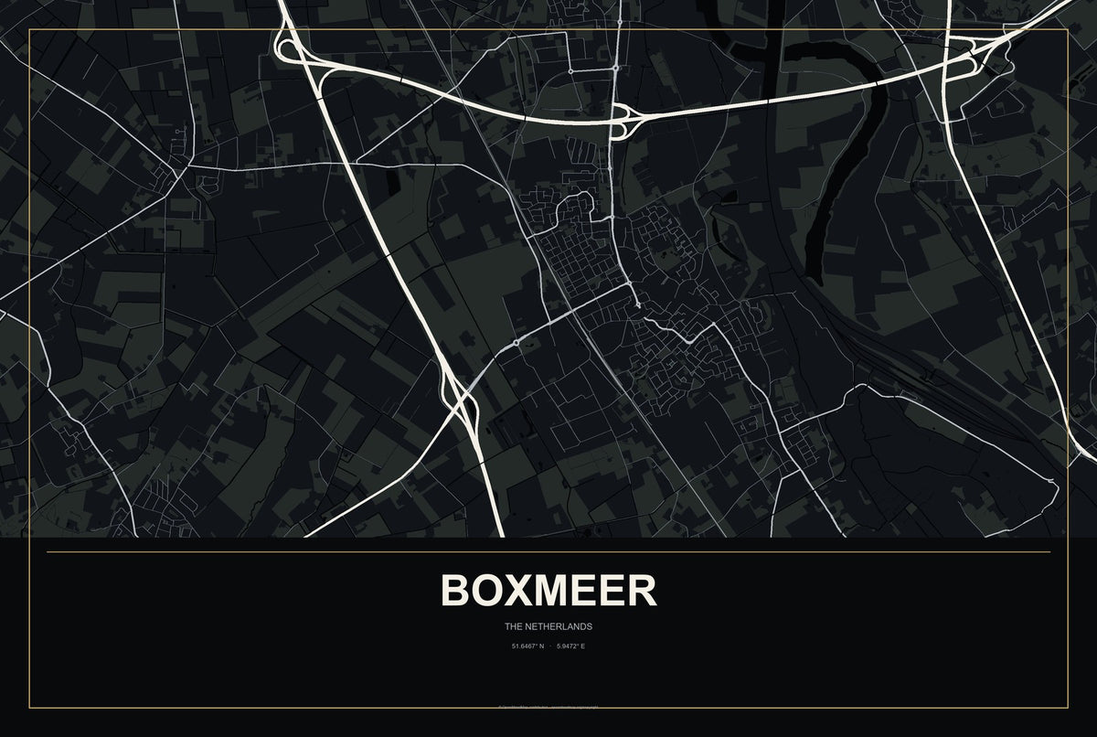 Boxmeer, The Netherlands City Map Aluminum Sign in Metropolitan Noir style