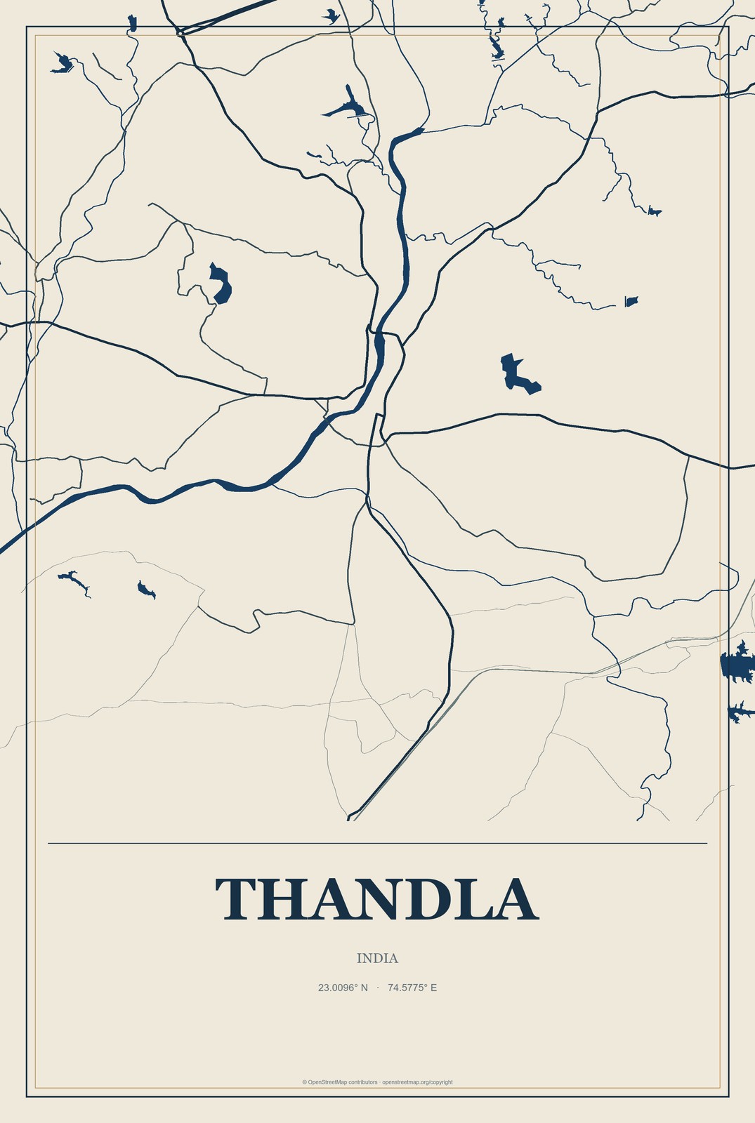 Thandla, India City Map Aluminum Sign in Coastal Cutout style