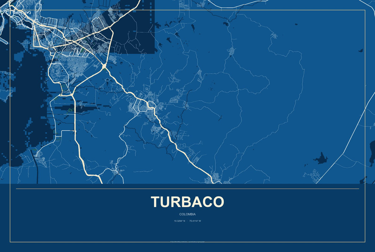 Turbaco, Colombia City Map Aluminum Sign in Harbor Cobalt style