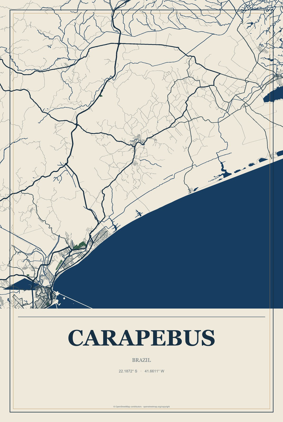 Carapebus, Brazil City Map Aluminum Sign in Coastal Cutout style