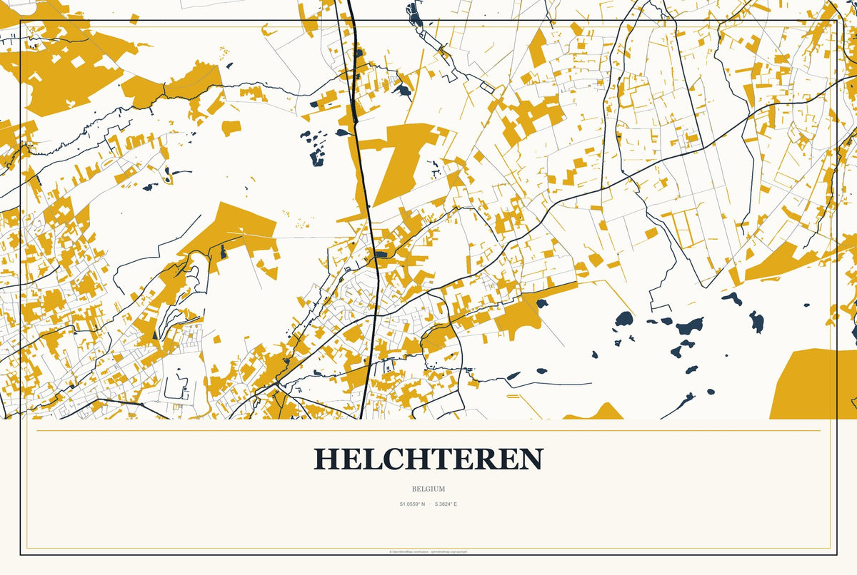 Helchteren, Belgium City Map Aluminum Sign in Citrine Modern style