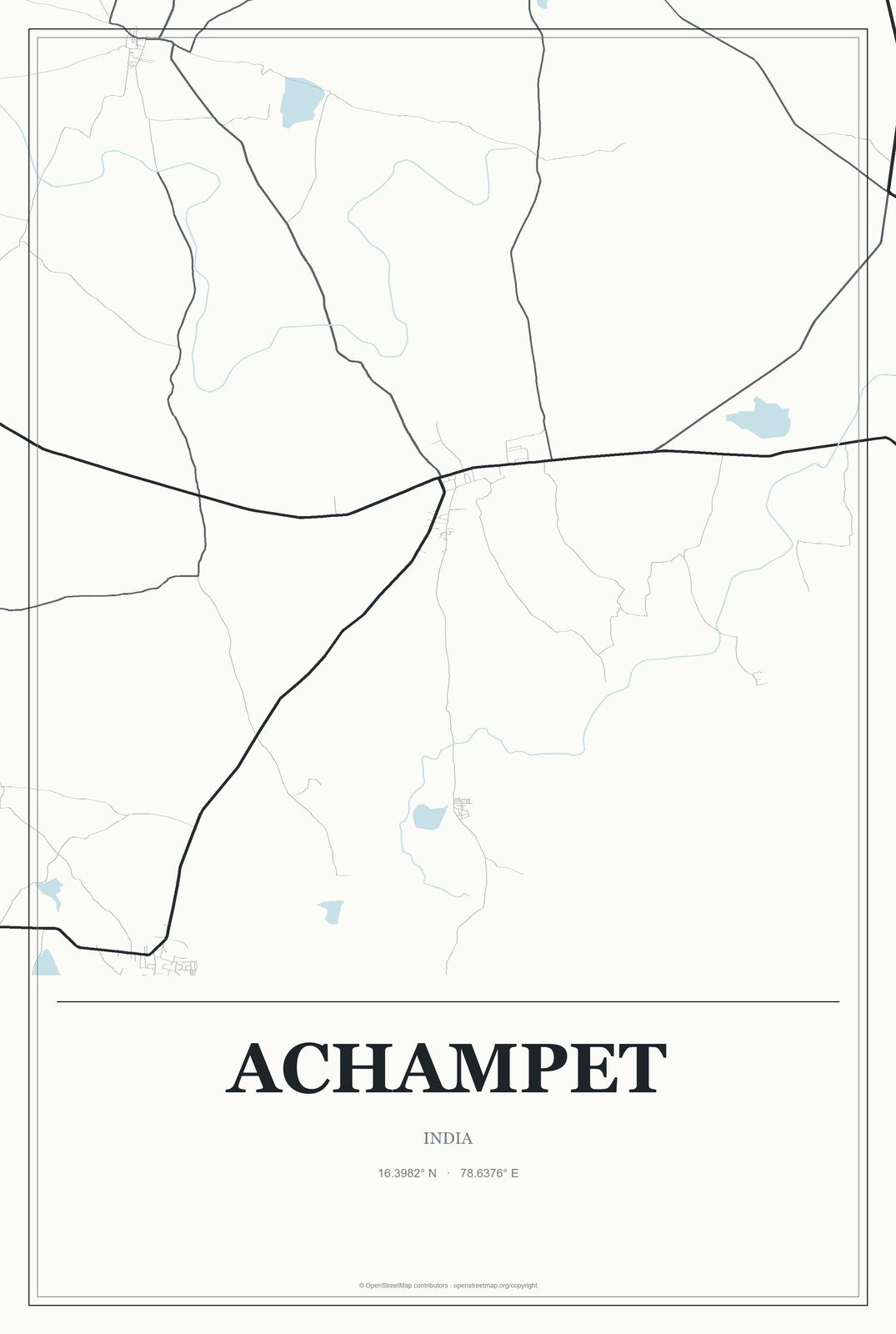 Achampet, India City Map Aluminum Sign in Gallery Air style