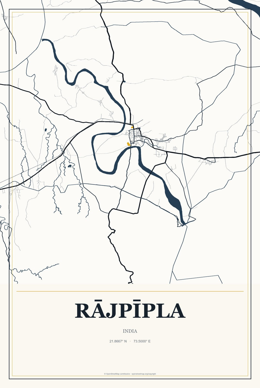 Rājpīpla, India City Map Aluminum Sign in Citrine Modern style