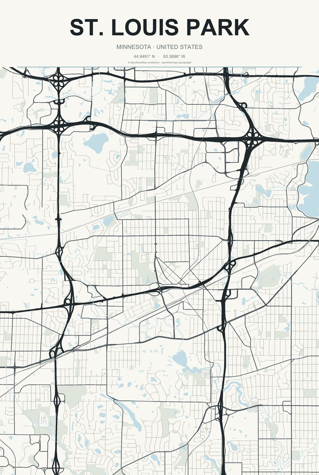 St. Louis Park, Minnesota City Map Aluminum Sign in Headline Atlas style