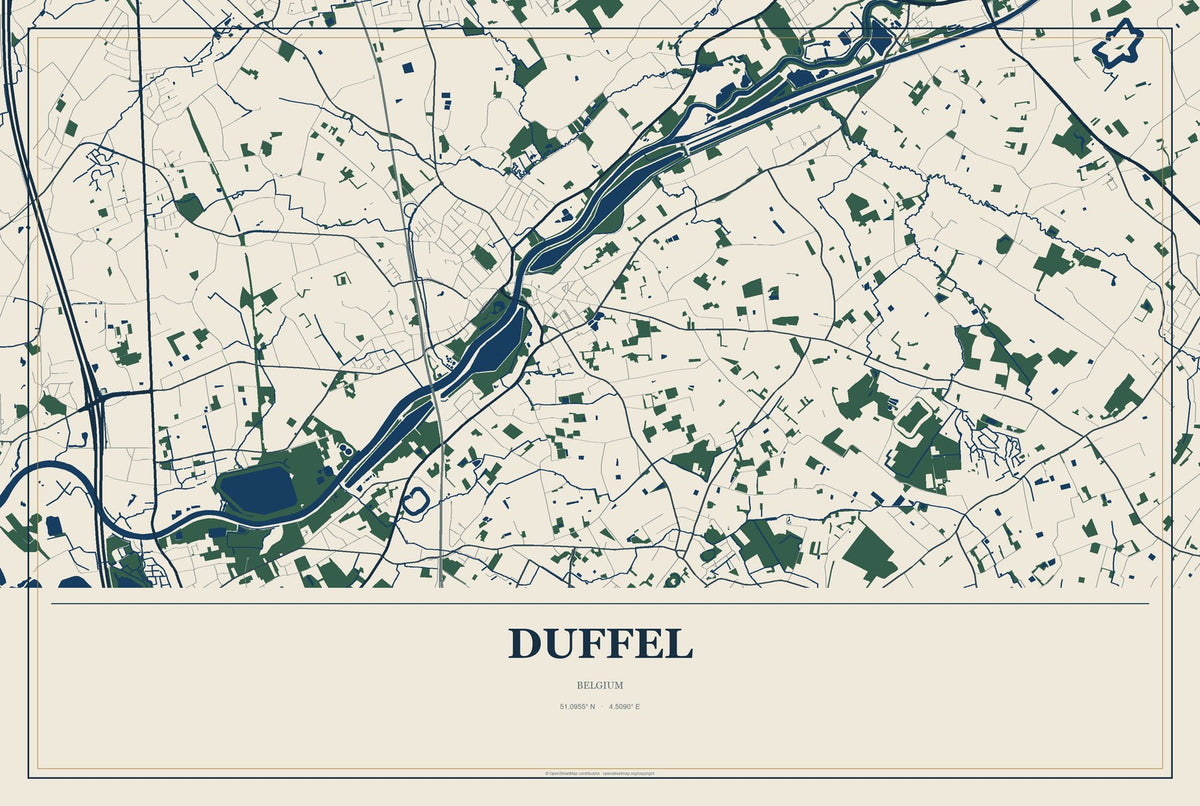 Duffel, Belgium City Map Aluminum Sign in Coastal Cutout style