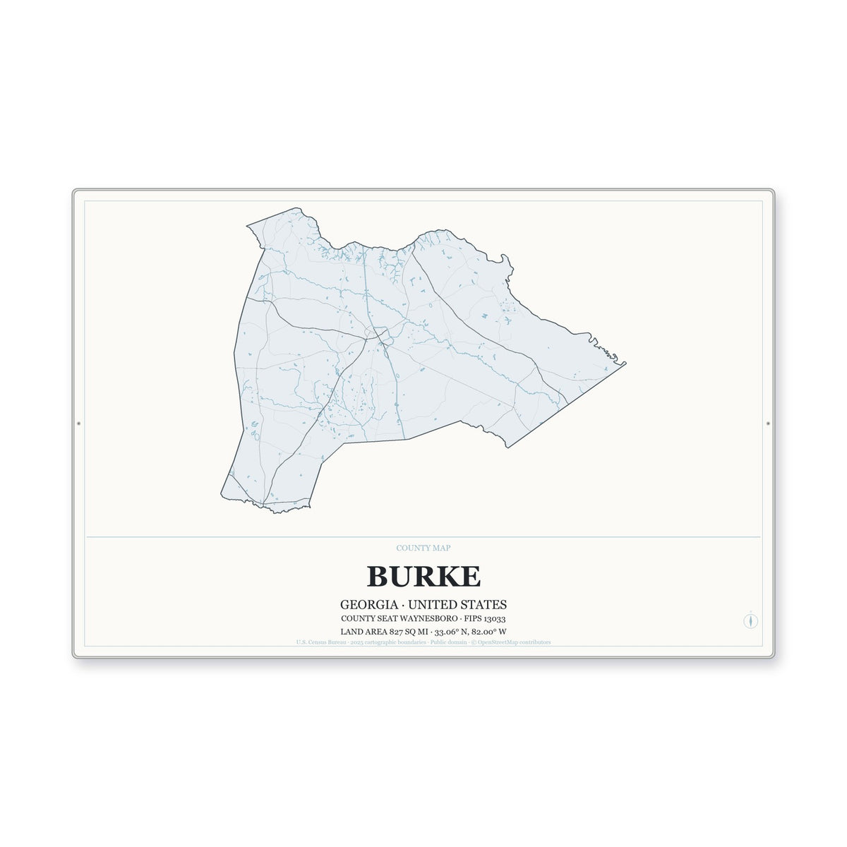 Burke County, Georgia Map Aluminum Sign in Gallery Air style