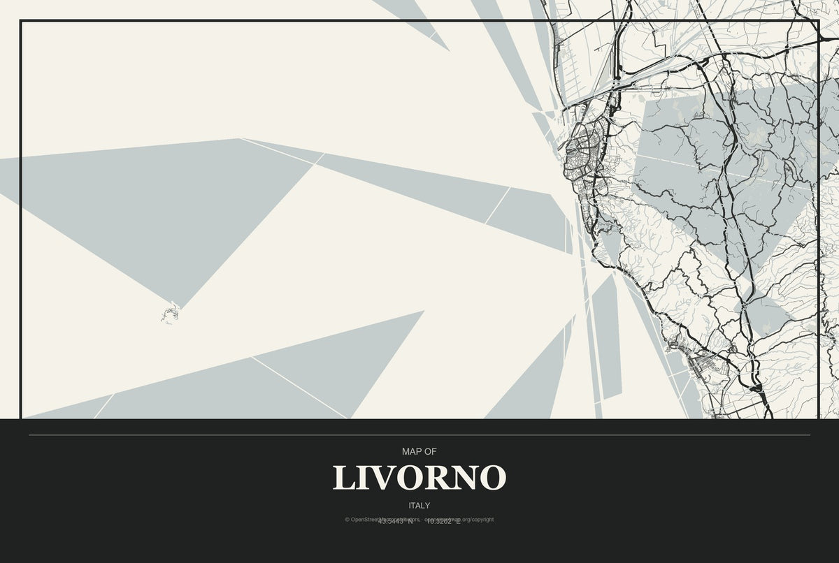 Livorno, Italy City Map Aluminum Sign in Museum Plaque style