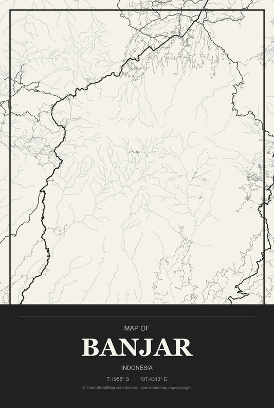 Banjar, Bali, Indonesia City Map Aluminum Sign in Museum Plaque style