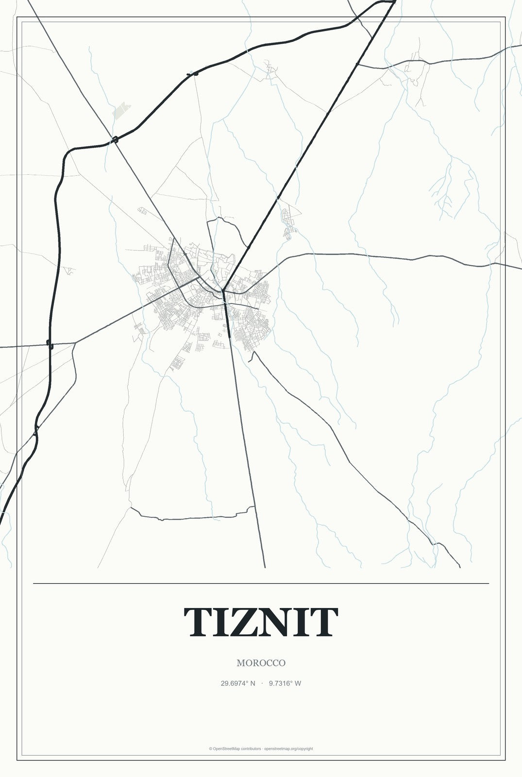 Tiznit, Morocco City Map Aluminum Sign in Gallery Air style