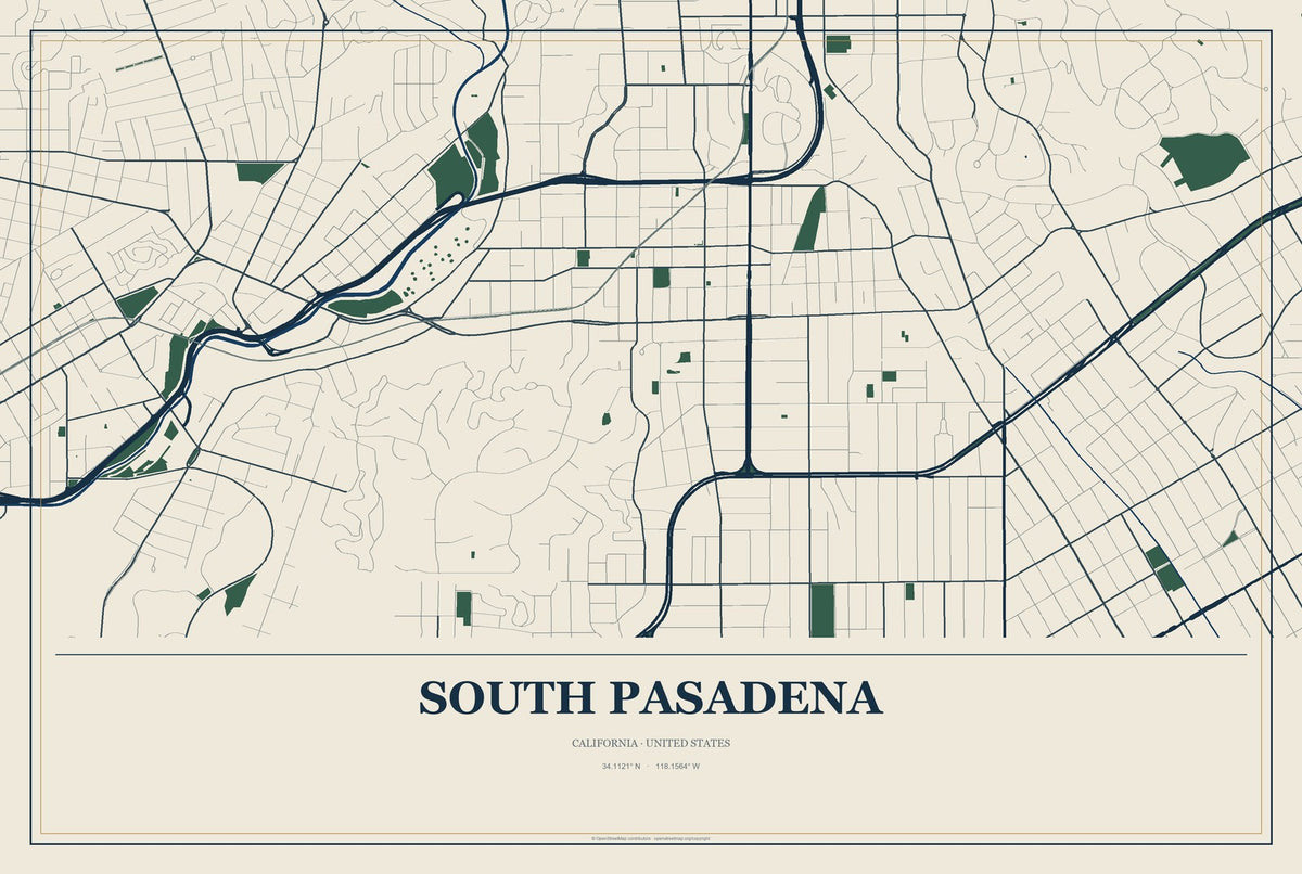South Pasadena, California City Map Aluminum Sign in Coastal Cutout style