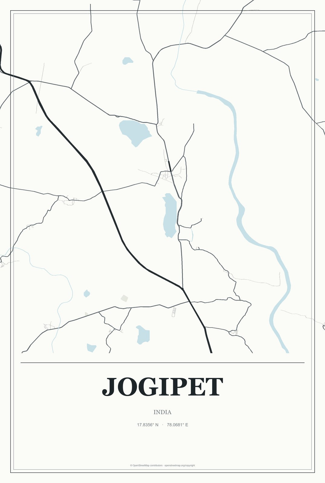 Jogipet, India City Map Aluminum Sign in Gallery Air style