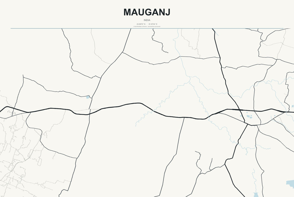 Mauganj, India City Map Aluminum Sign in Headline Atlas style