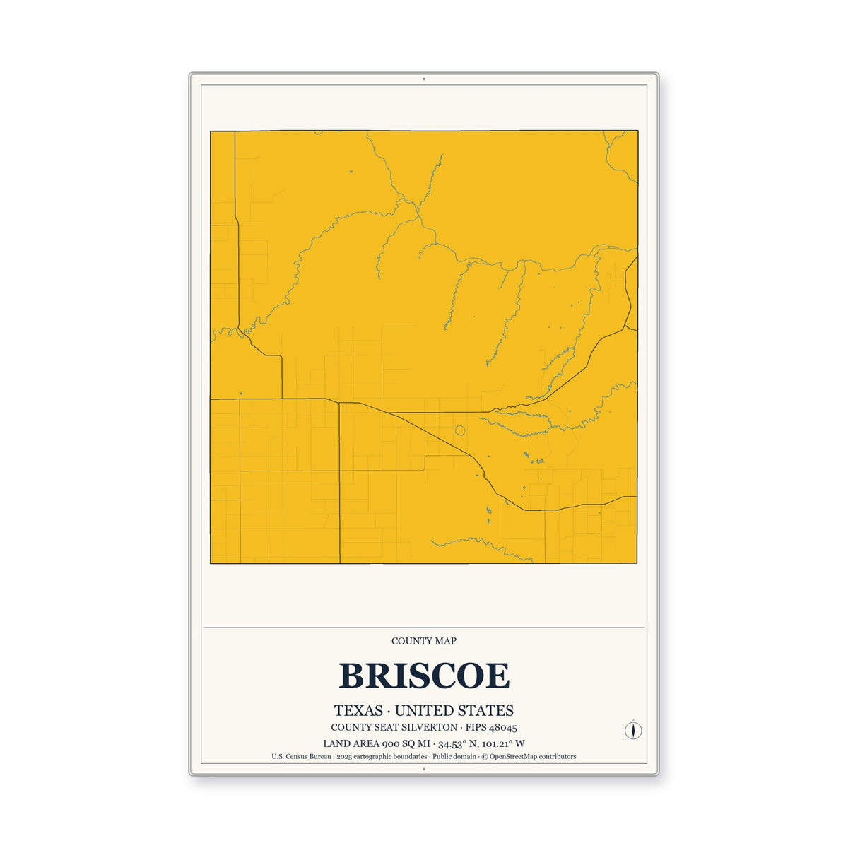Briscoe County, Texas Map Aluminum Sign in Citrine Modern style