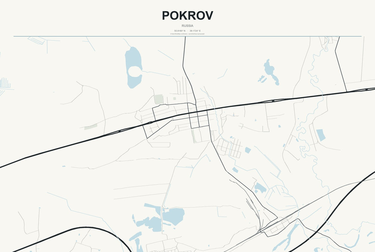 Pokrov, Russia City Map Aluminum Sign in Headline Atlas style