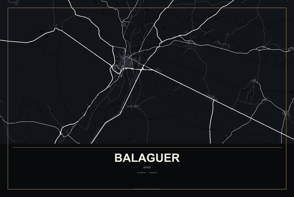 Balaguer, Spain City Map Aluminum Sign in Metropolitan Noir style