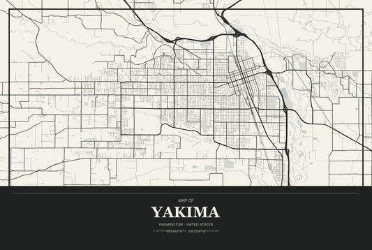 Yakima, Washington City Map Aluminum Sign in Museum Plaque style