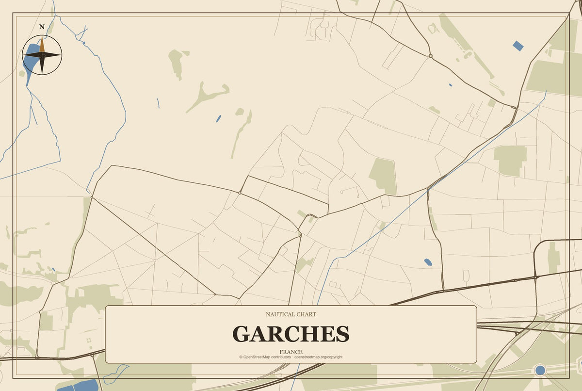 Garches, France City Map Aluminum Sign in Heritage Nautical style