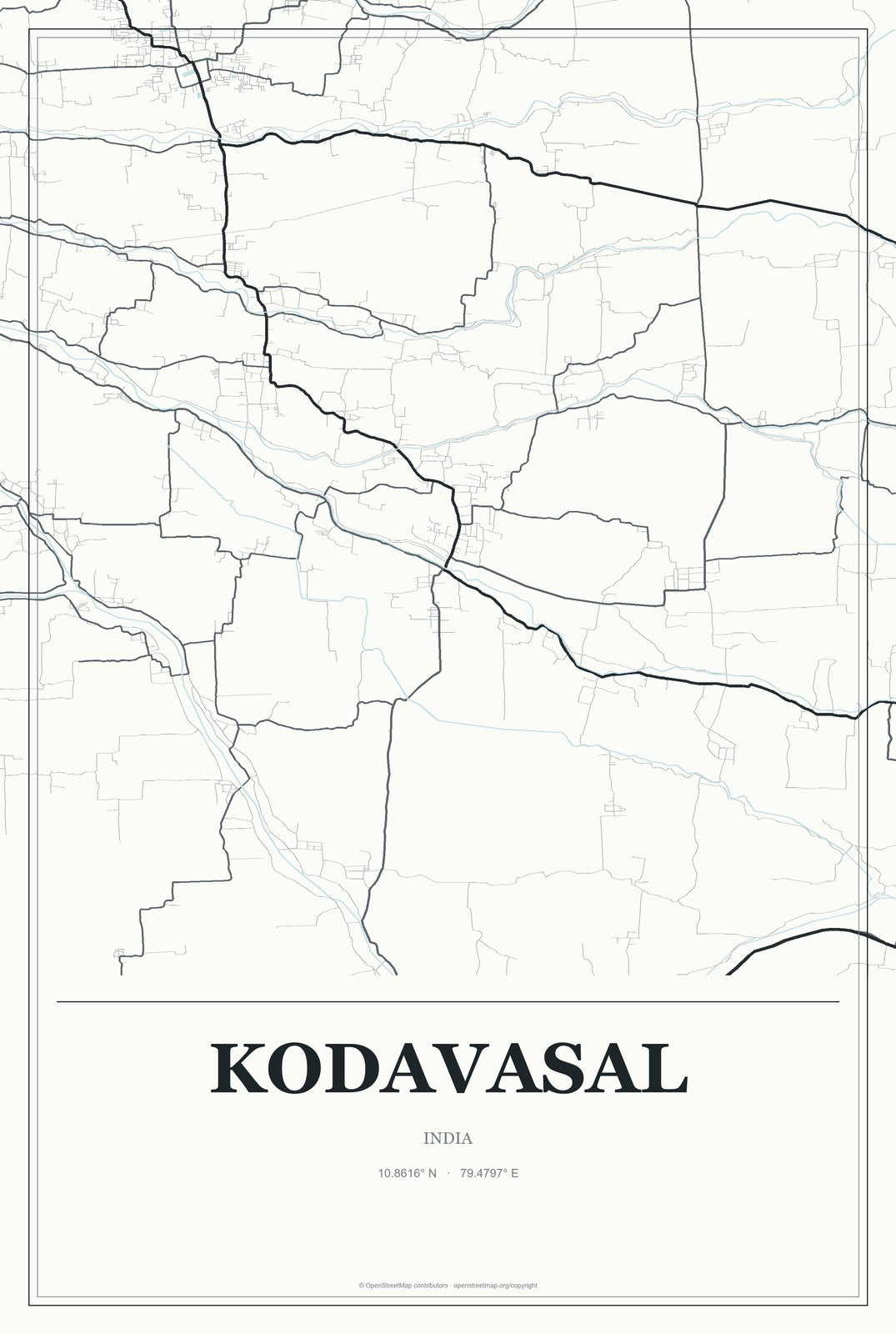 Kodavasal, India City Map Aluminum Sign in Gallery Air style