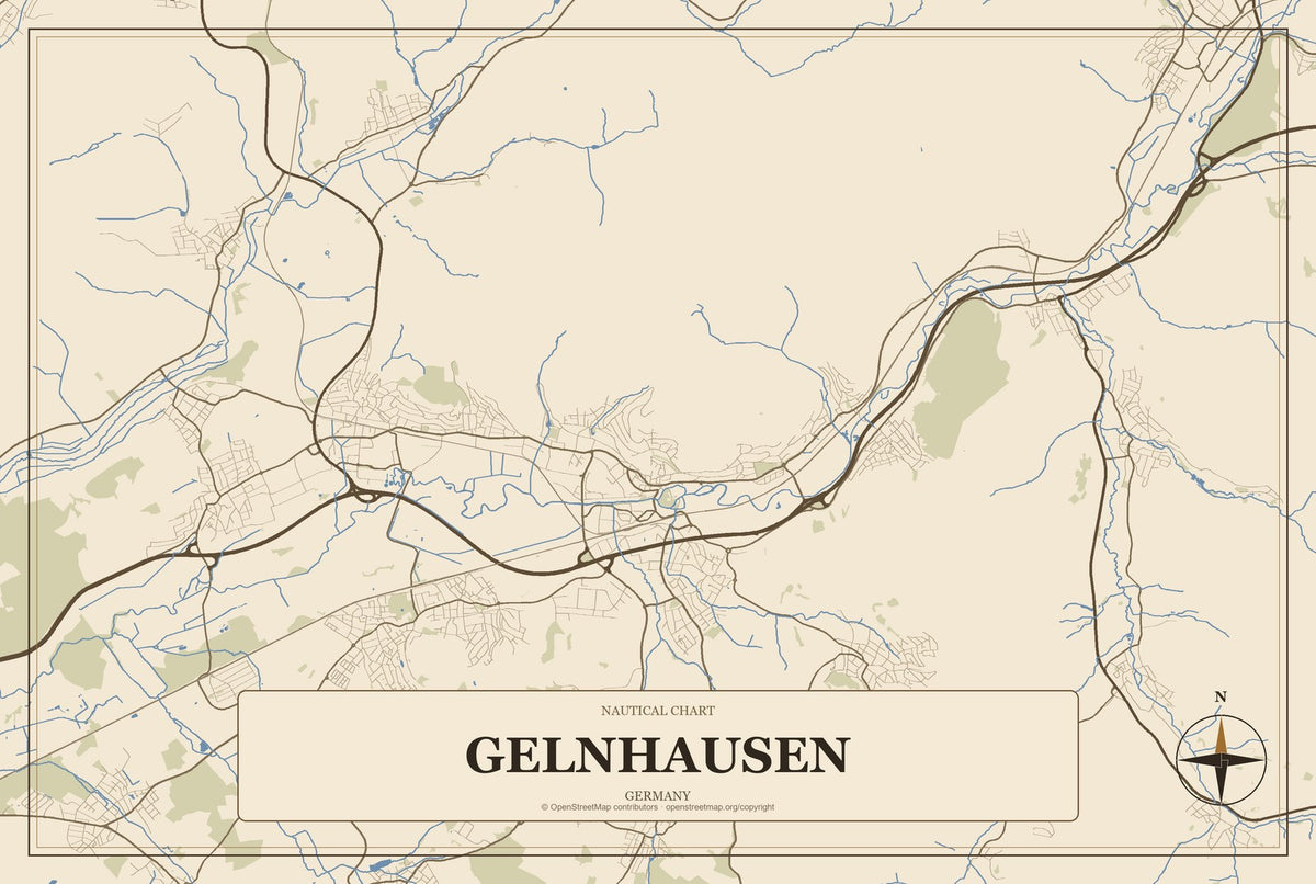 Gelnhausen, Germany City Map Aluminum Sign in Heritage Nautical style