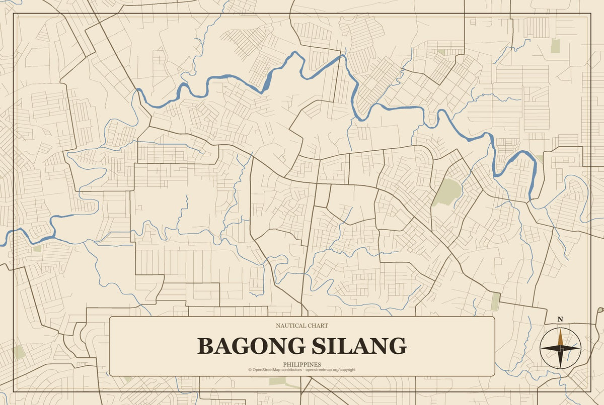 Bagong Silang, Philippines City Map Aluminum Sign in Heritage Nautical style