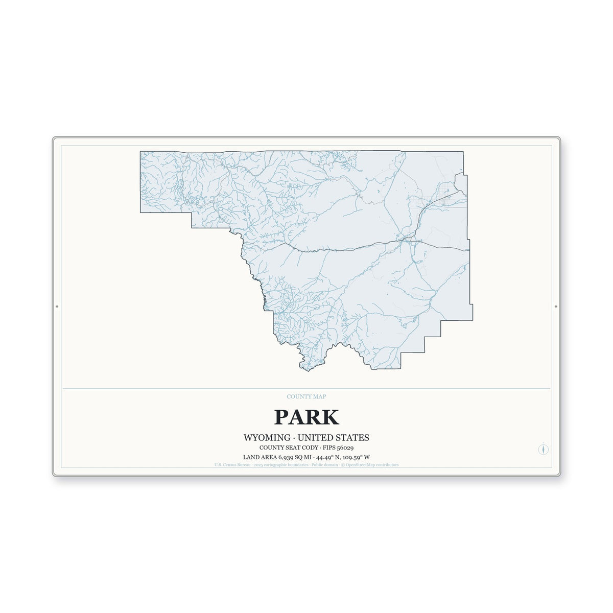 Park County, Wyoming Map Aluminum Sign in Gallery Air style