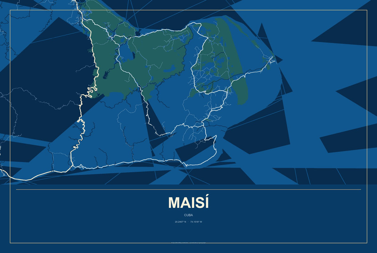 Maisí, Cuba City Map Aluminum Sign in Harbor Cobalt style