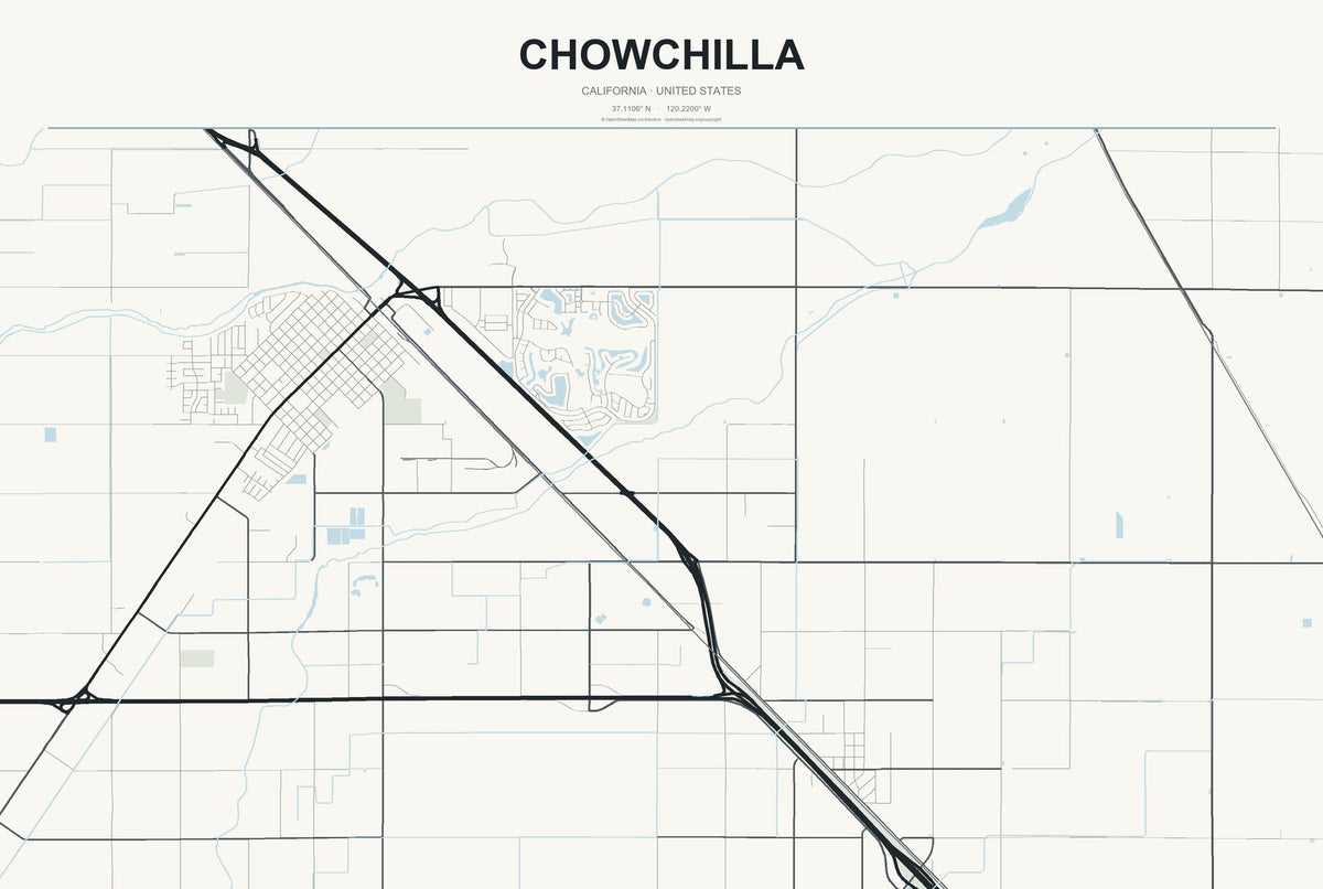Chowchilla, California City Map Aluminum Sign in Headline Atlas style