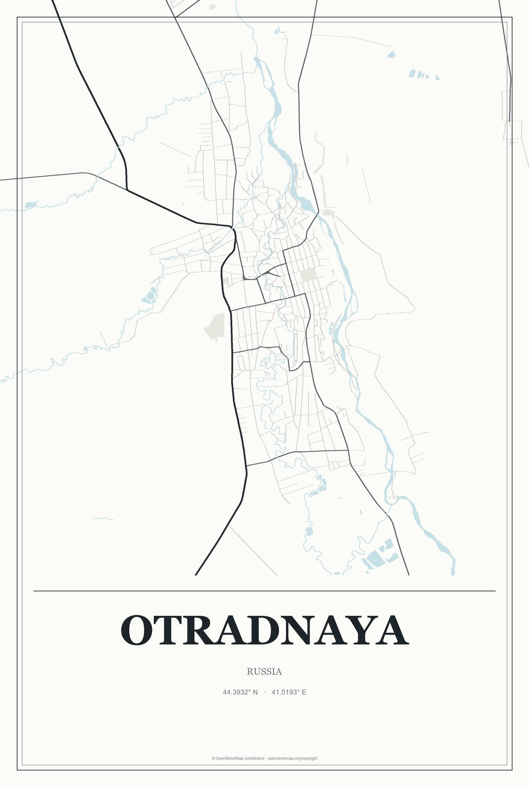 Otradnaya, Russia City Map Aluminum Sign in Gallery Air style