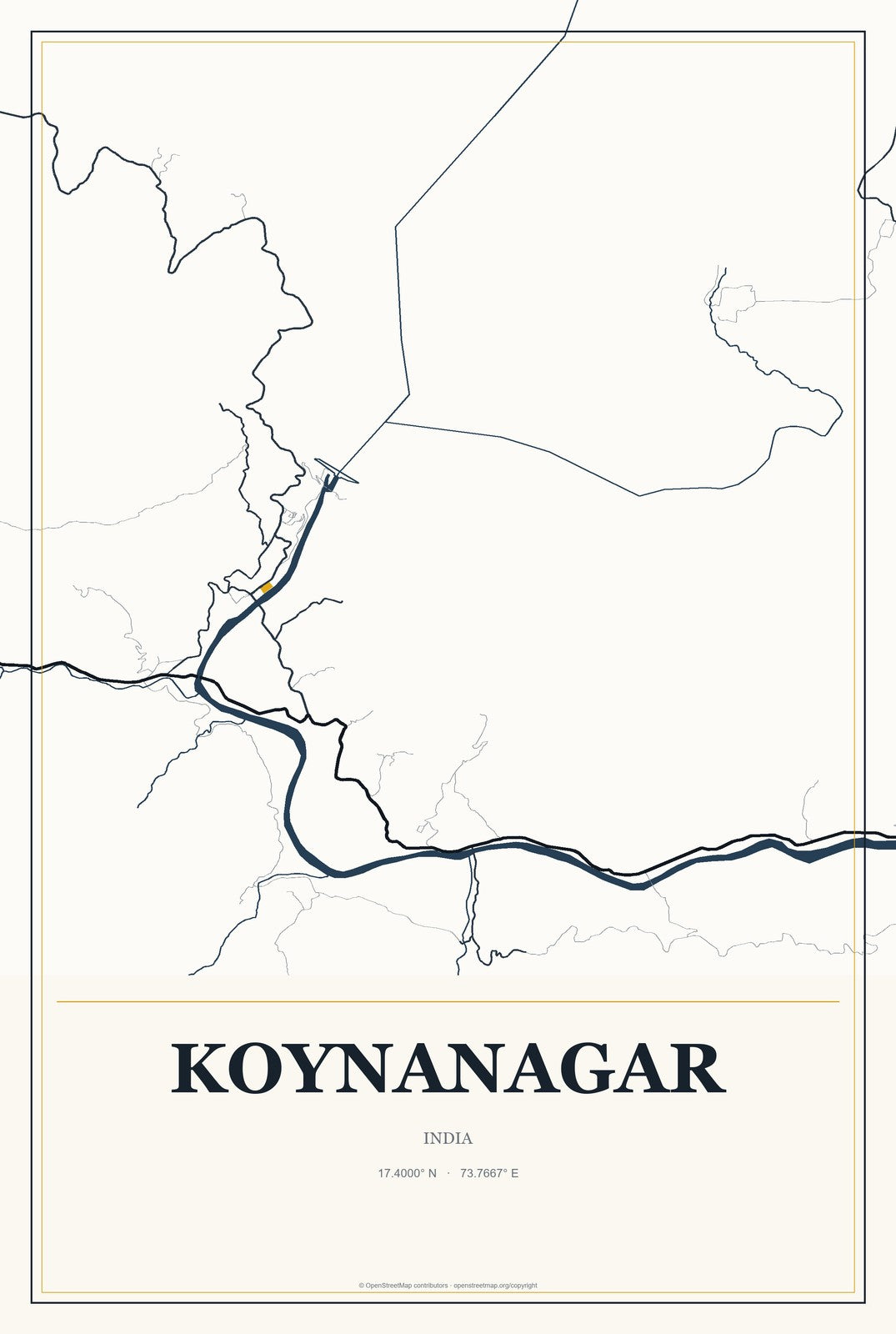 Koynanagar, India City Map Aluminum Sign in Citrine Modern style