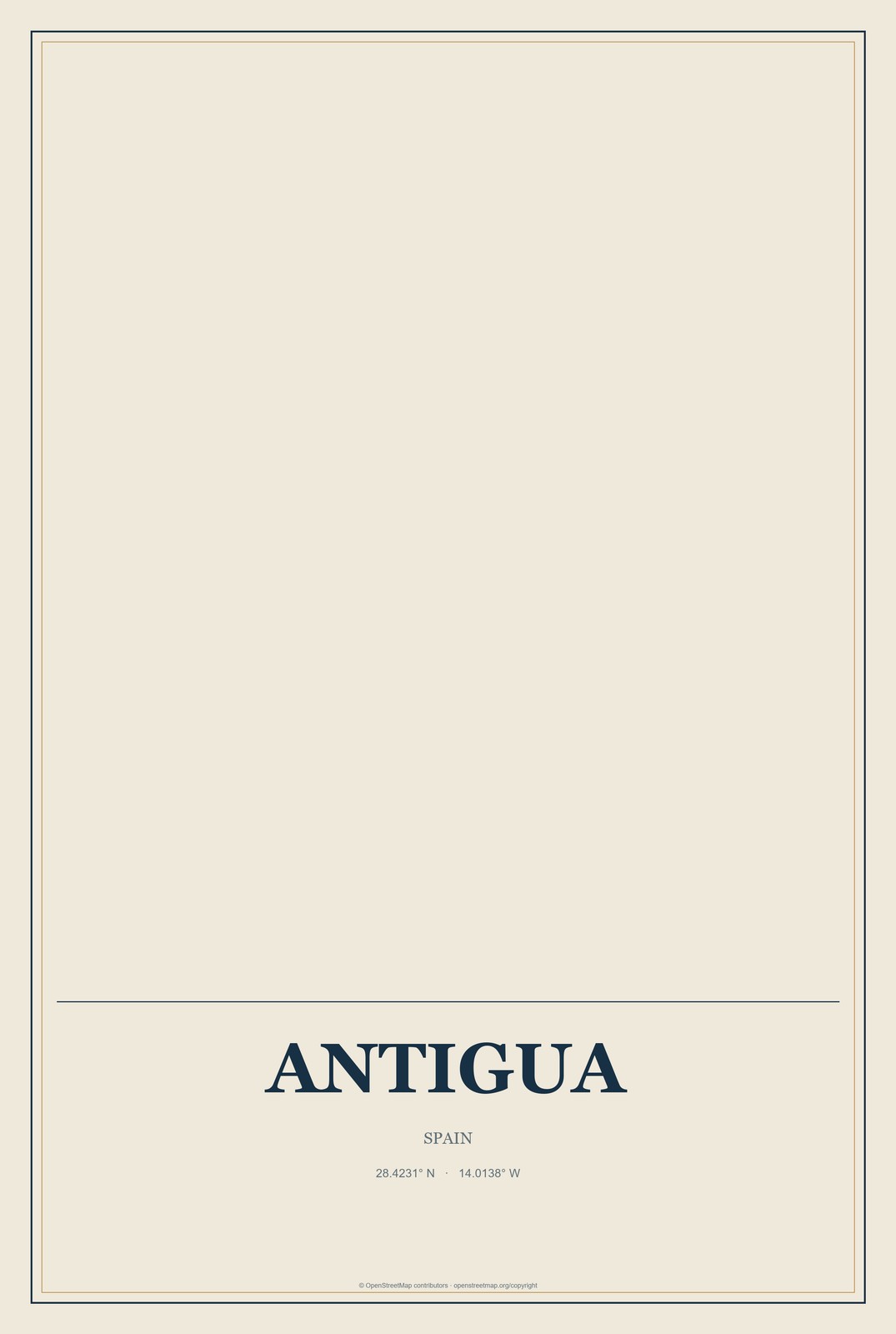 Antigua, Spain City Map Aluminum Sign in Coastal Cutout style