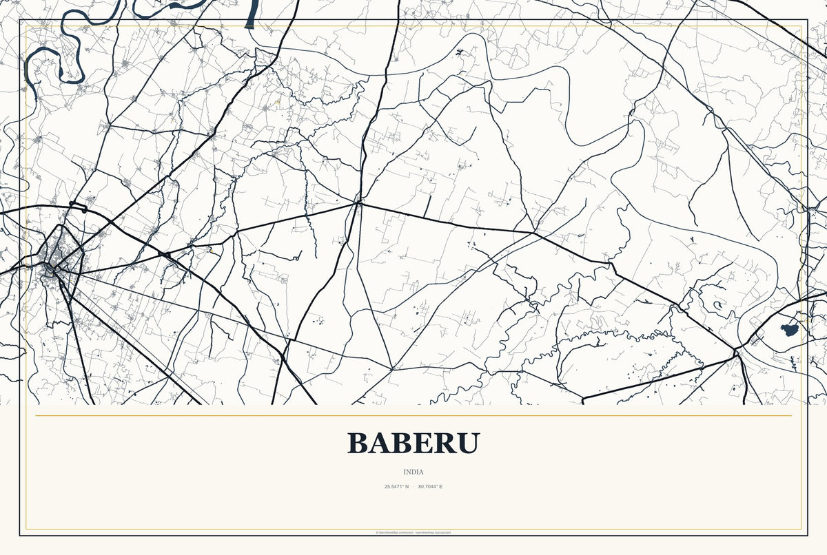 Baberu, India City Map Aluminum Sign in Citrine Modern style