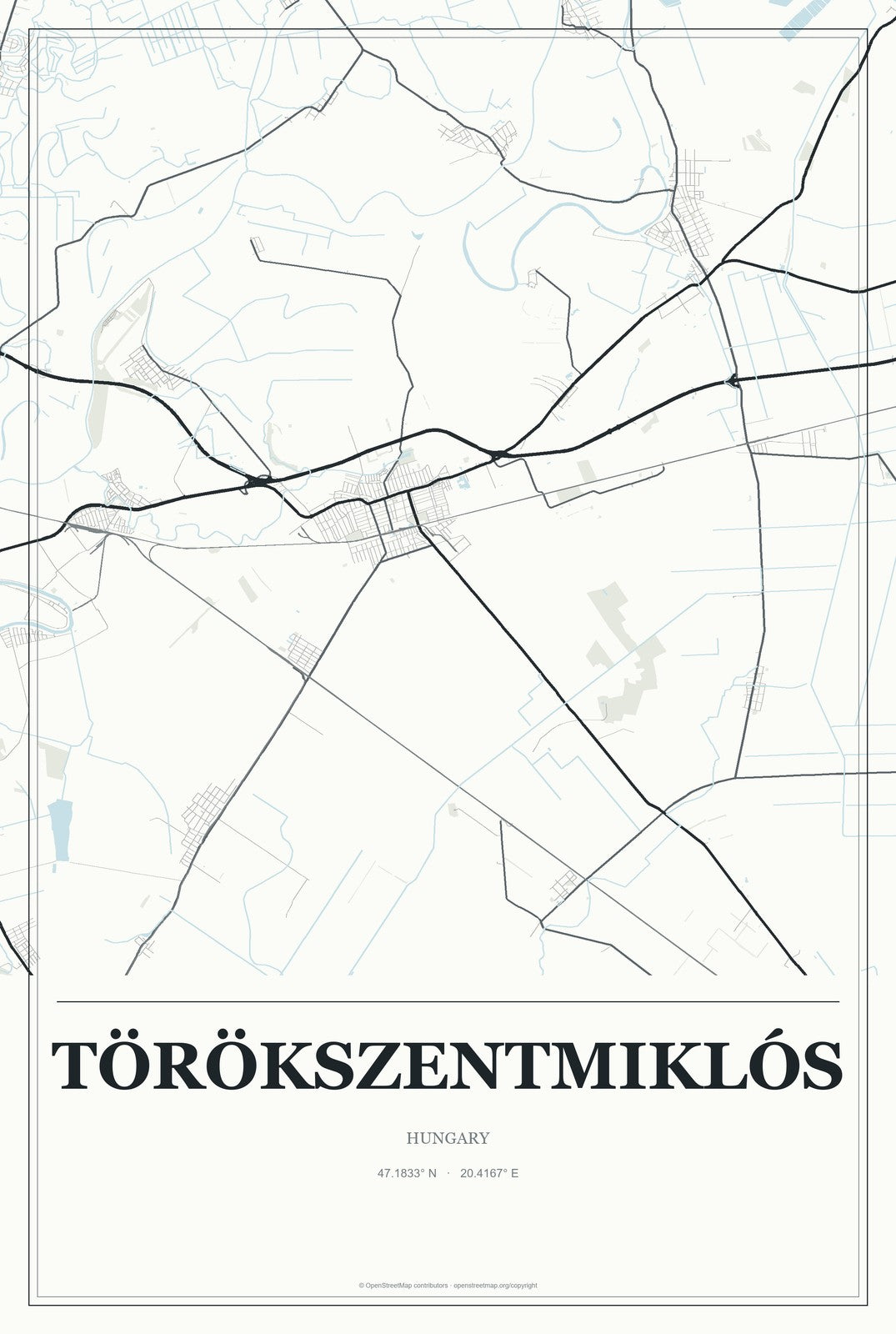 Törökszentmiklós, Hungary City Map Aluminum Sign in Gallery Air style