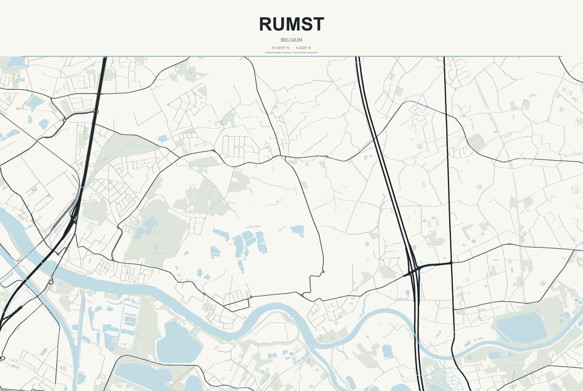 Rumst, Belgium City Map Aluminum Sign in Headline Atlas style