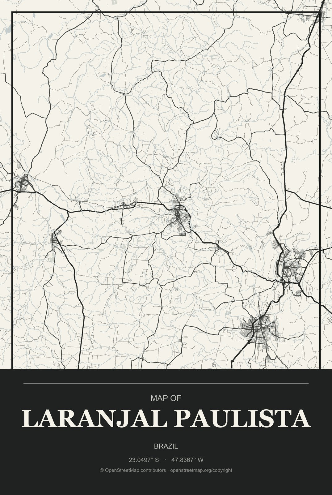 Laranjal Paulista, Brazil City Map Aluminum Sign in Museum Plaque style