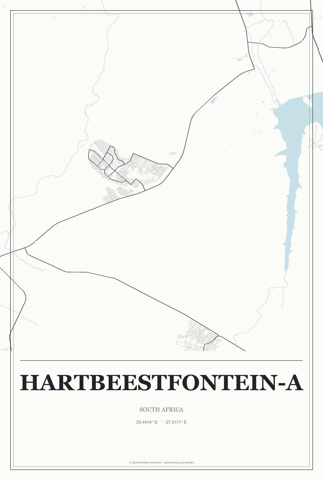 Hartbeestfontein-A, South Africa City Map Aluminum Sign in Gallery Air style