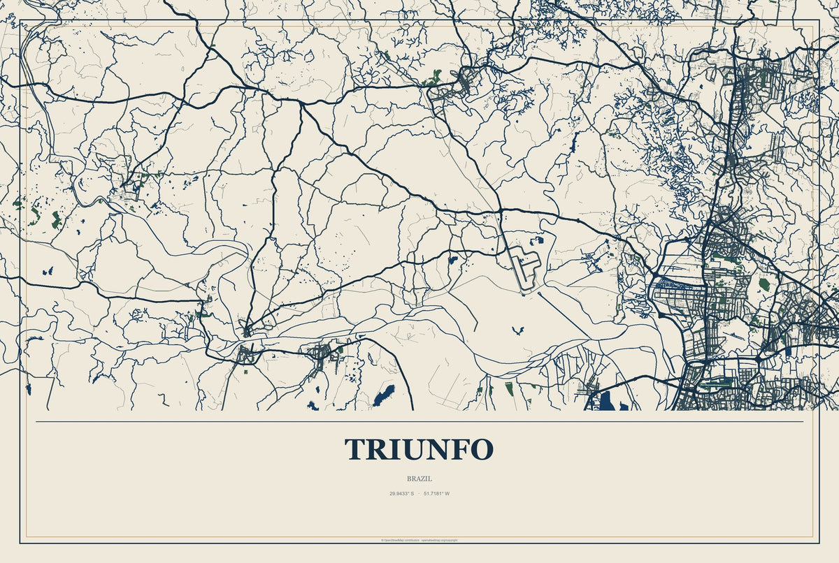 Triunfo, Pernambuco, Brazil City Map Aluminum Sign in Coastal Cutout style