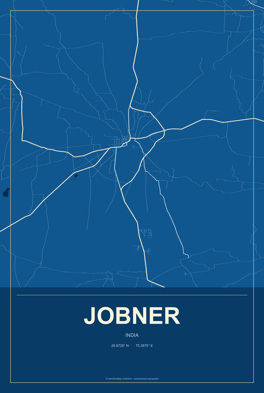 Jobner, India City Map Aluminum Sign in Harbor Cobalt style