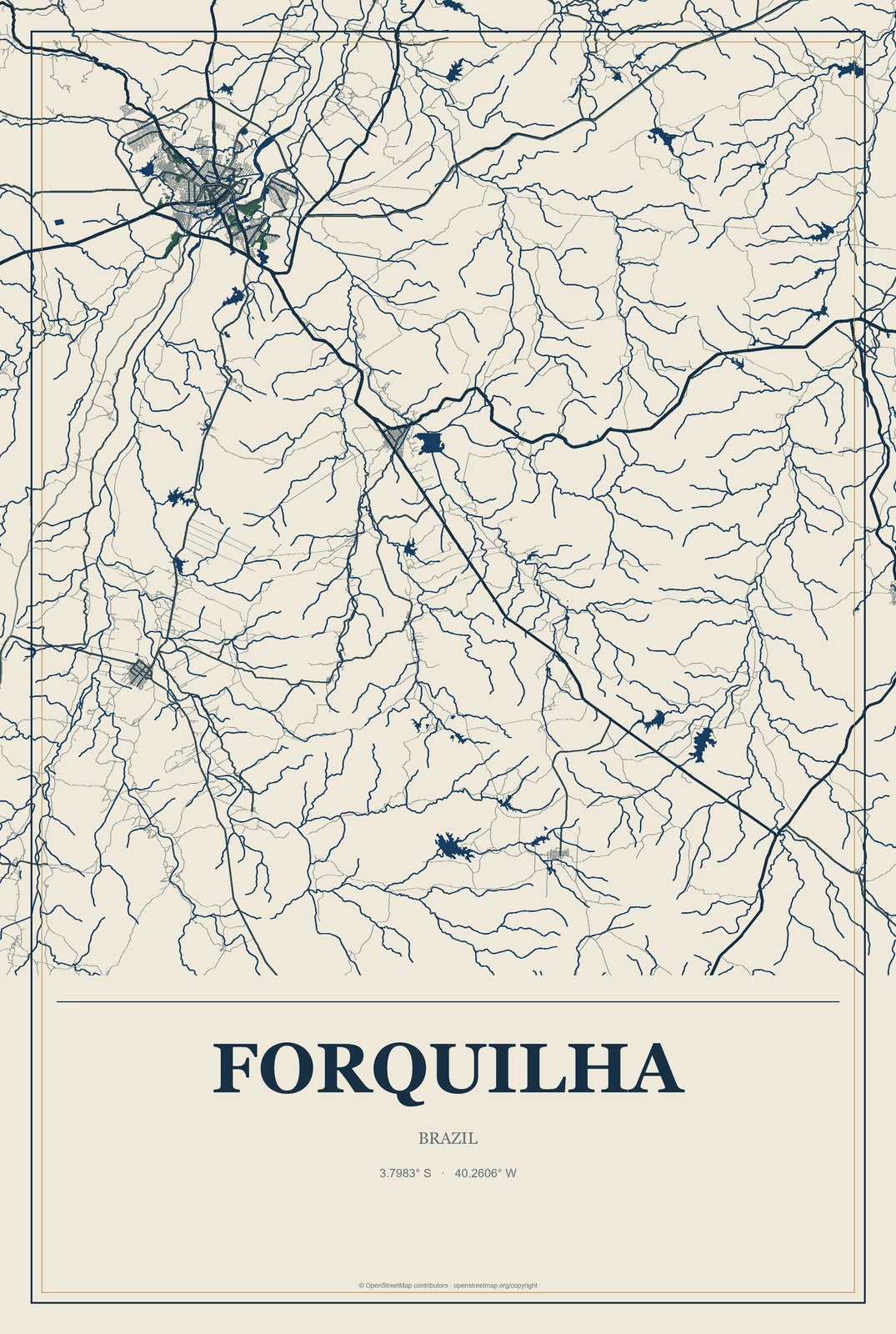 Forquilha, Brazil City Map Aluminum Sign in Coastal Cutout style