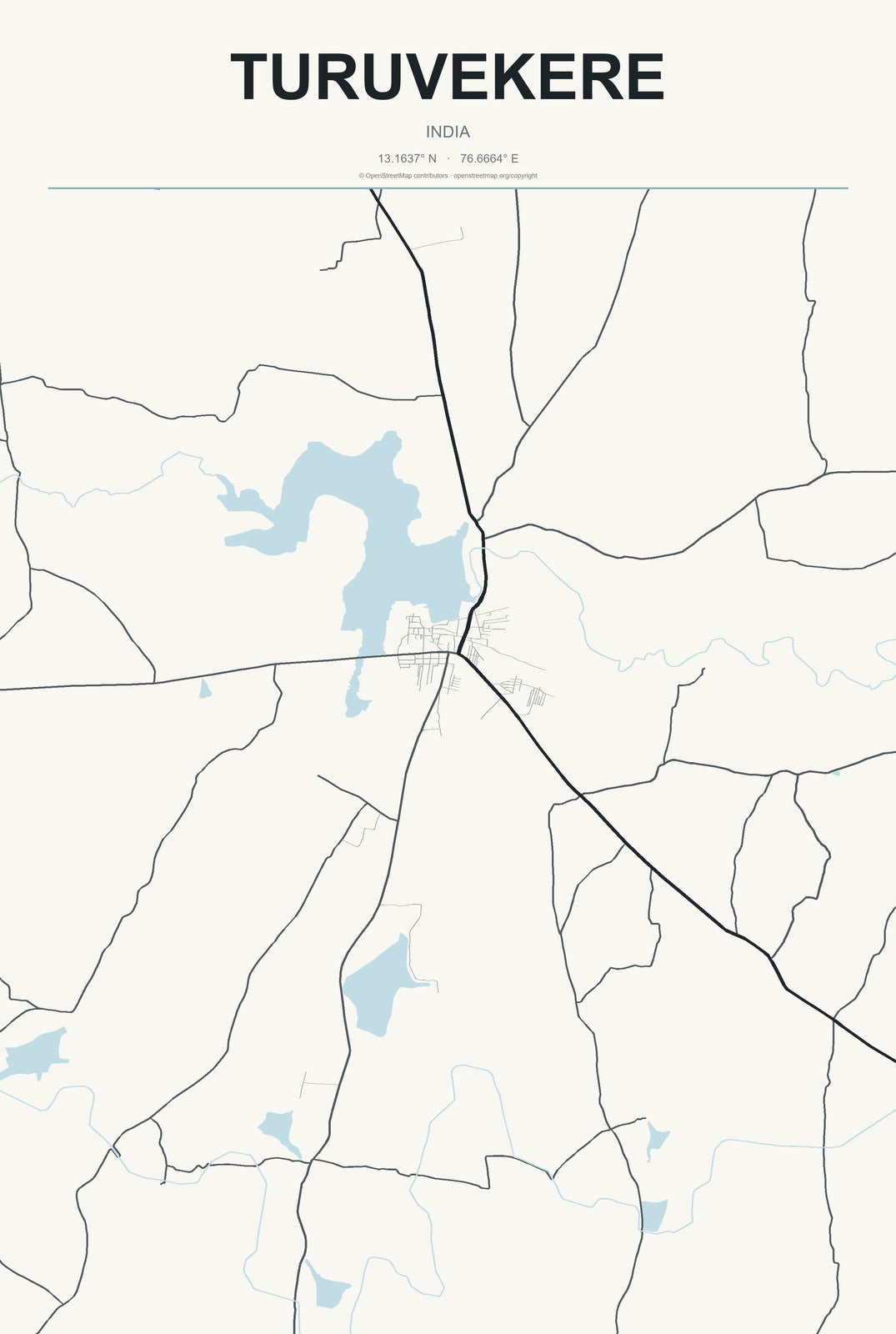 Turuvekere, India City Map Aluminum Sign in Headline Atlas style