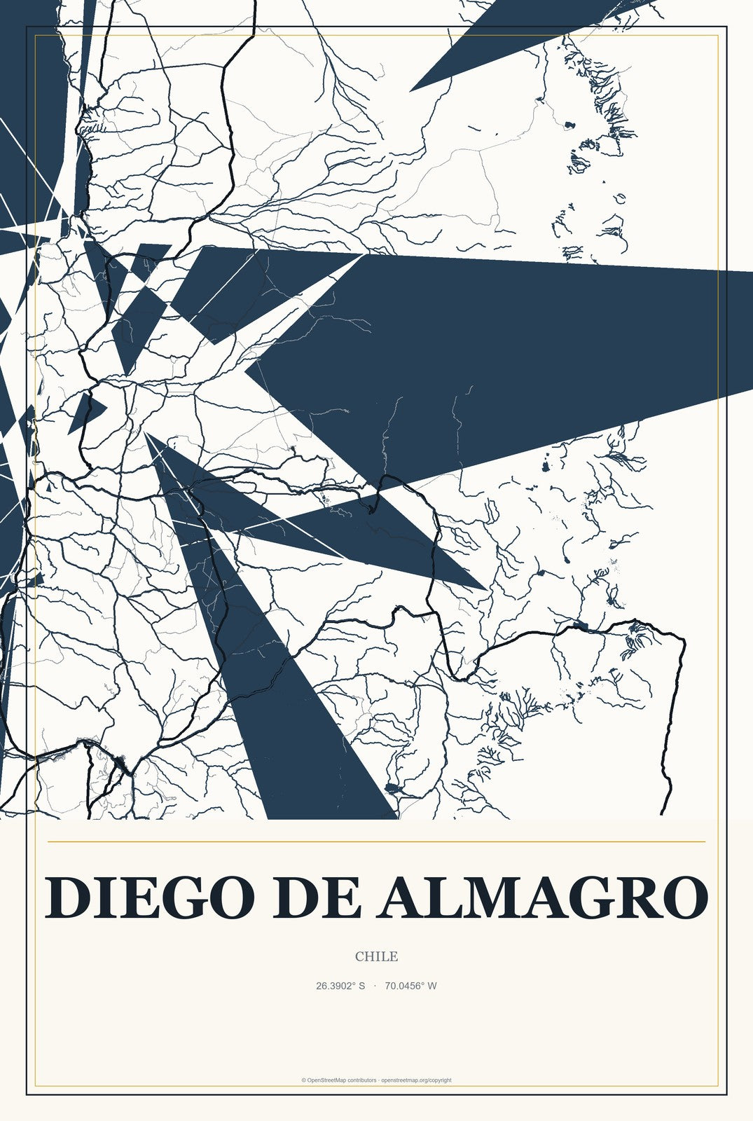 Diego de Almagro, Chile City Map Aluminum Sign in Citrine Modern style
