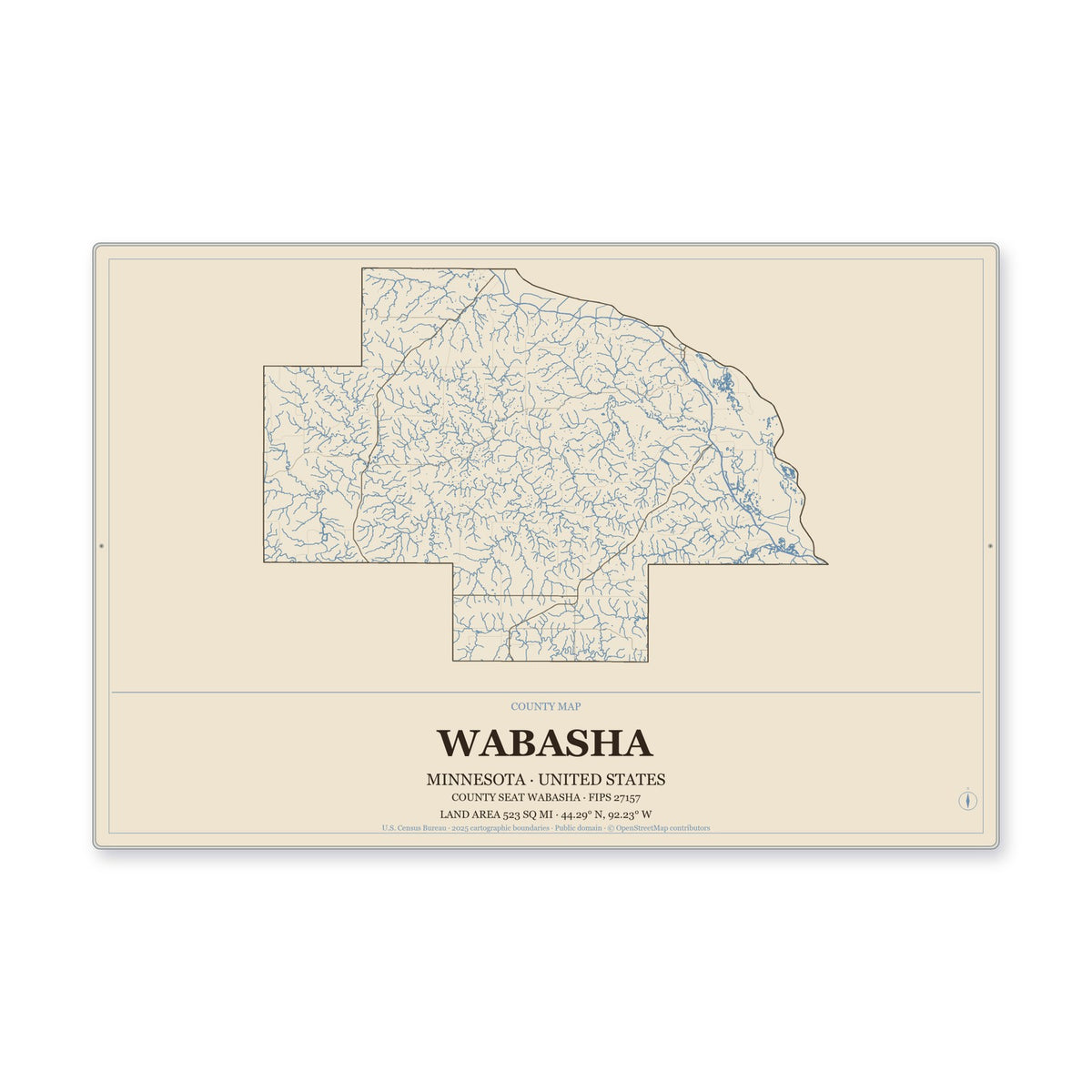 Wabasha County, Minnesota Map Aluminum Sign in Heritage Nautical style