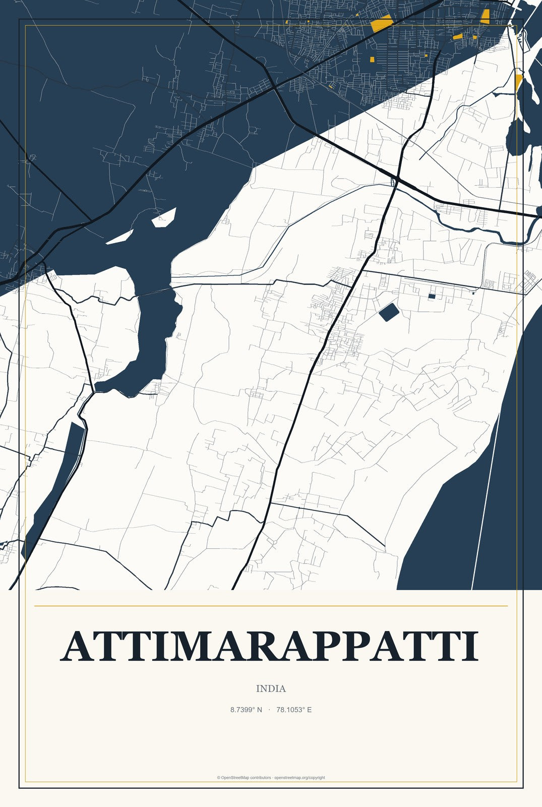 Attimarappatti, India City Map Aluminum Sign in Citrine Modern style