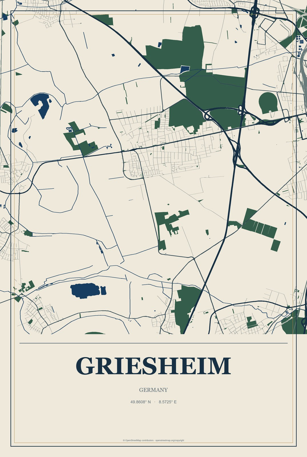 Griesheim, Germany City Map Aluminum Sign in Coastal Cutout style