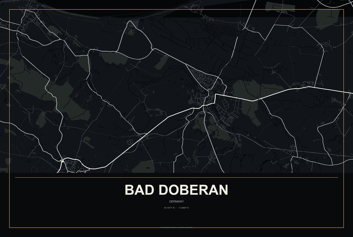 Bad Doberan, Germany City Map Aluminum Sign in Metropolitan Noir style