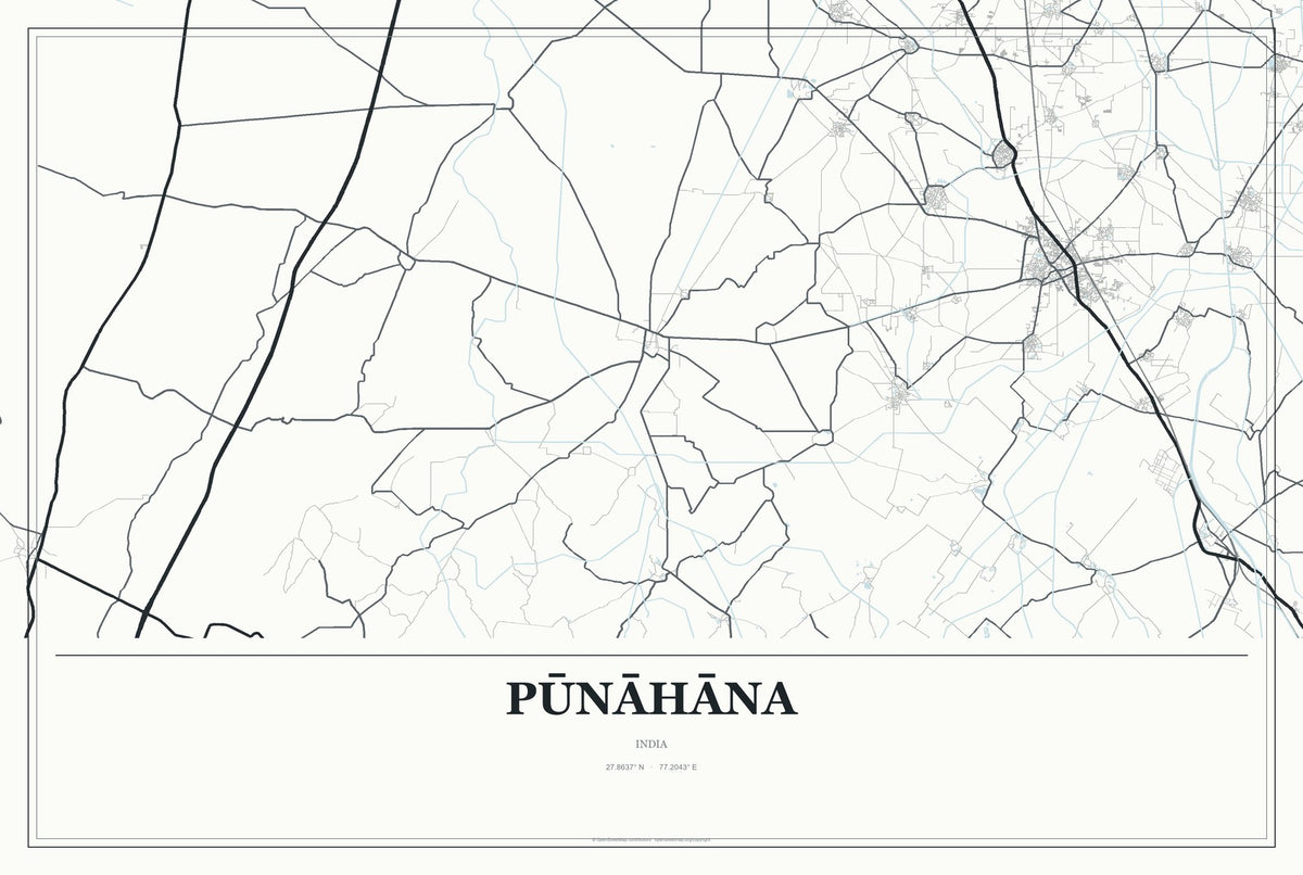 Pūnāhāna, India City Map Aluminum Sign in Gallery Air style