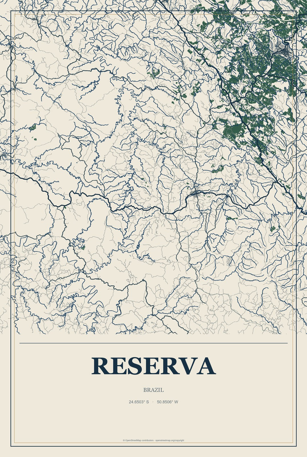 Reserva, Brazil City Map Aluminum Sign in Coastal Cutout style
