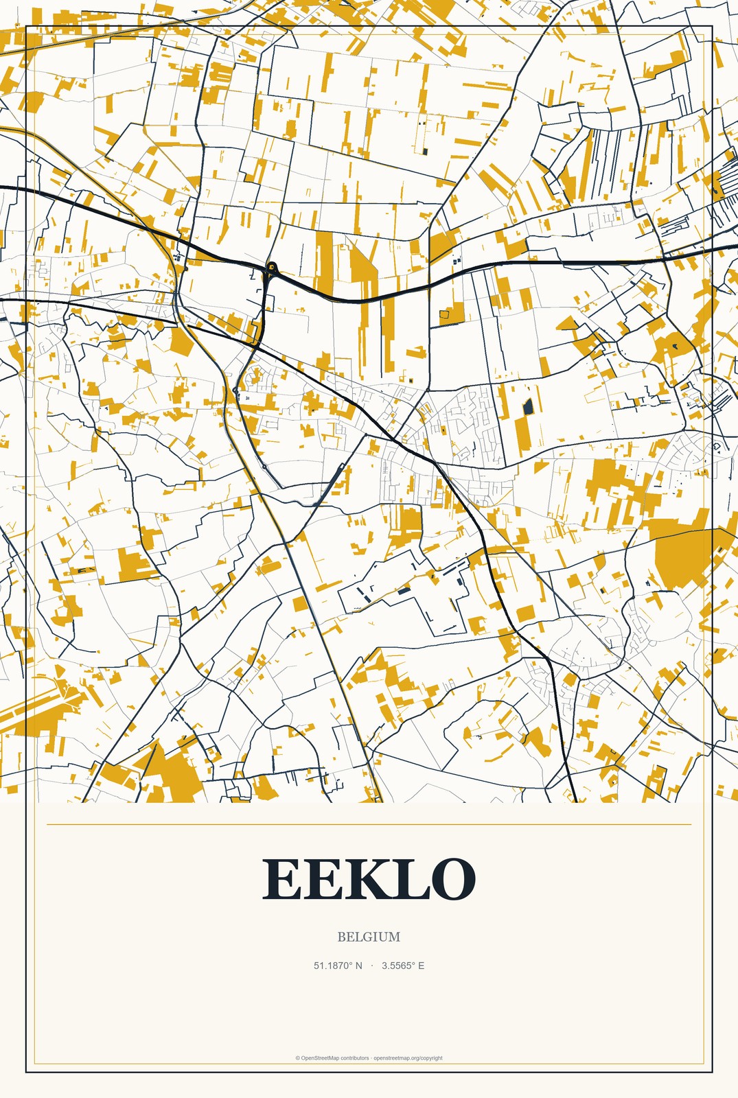 Eeklo, Belgium City Map Aluminum Sign in Citrine Modern style